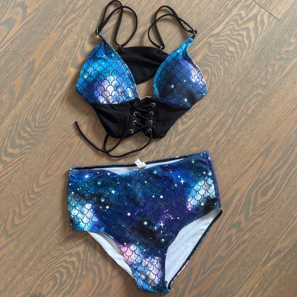 Mermaid Scale Bikini Set - Blue and Black